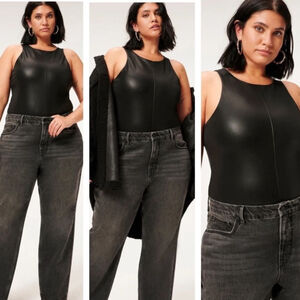 Good American Black Better Than Leather High-Neck Thong Bodysuit Size XL